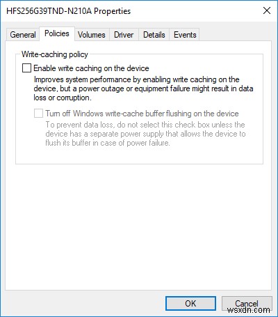 Windows 10에서 디스크 쓰기 캐싱 활성화 또는 비활성화하는 방법