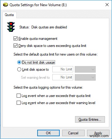 Windows 10에서 디스크 할당량 제한 및 경고 수준 설정하는 방법