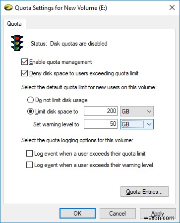 Windows 10에서 디스크 할당량 제한 및 경고 수준 설정하는 방법