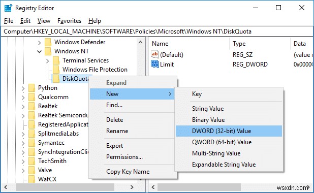 Windows 10에서 디스크 할당량 제한 및 경고 수준 설정하는 방법