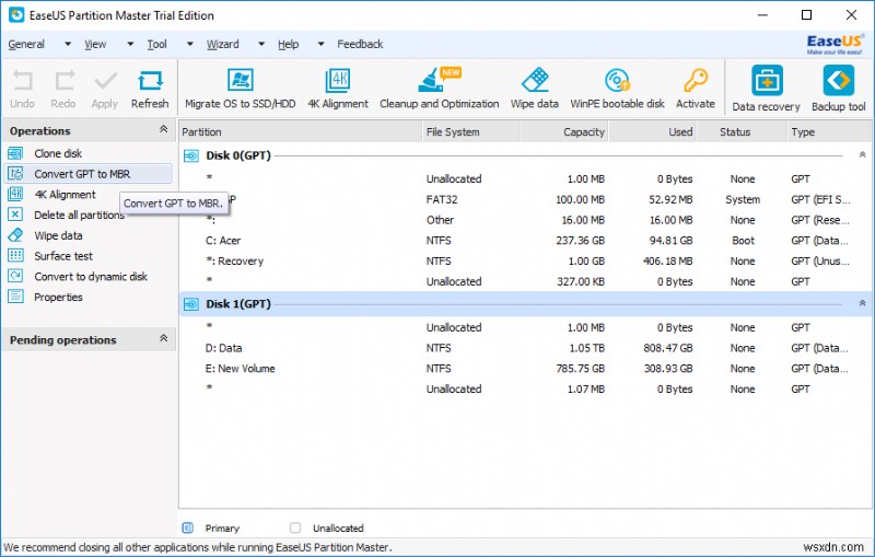 Windows 10에서 데이터 손실 없이 MBR을 GPT 디스크로 변환하는 완벽 가이드
