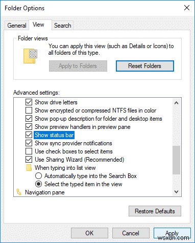 Windows 10 파일 탐색기에서 상태 표시줄 켜기 또는 끄기