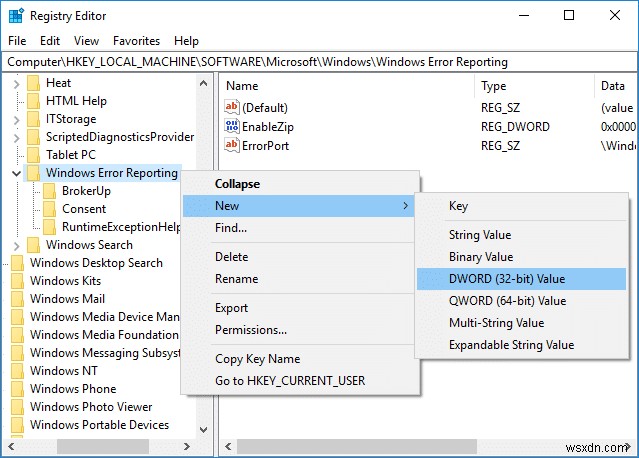 Windows 10에서 Windows 오류 보고 기능 활성화 또는 비활성화하는 방법