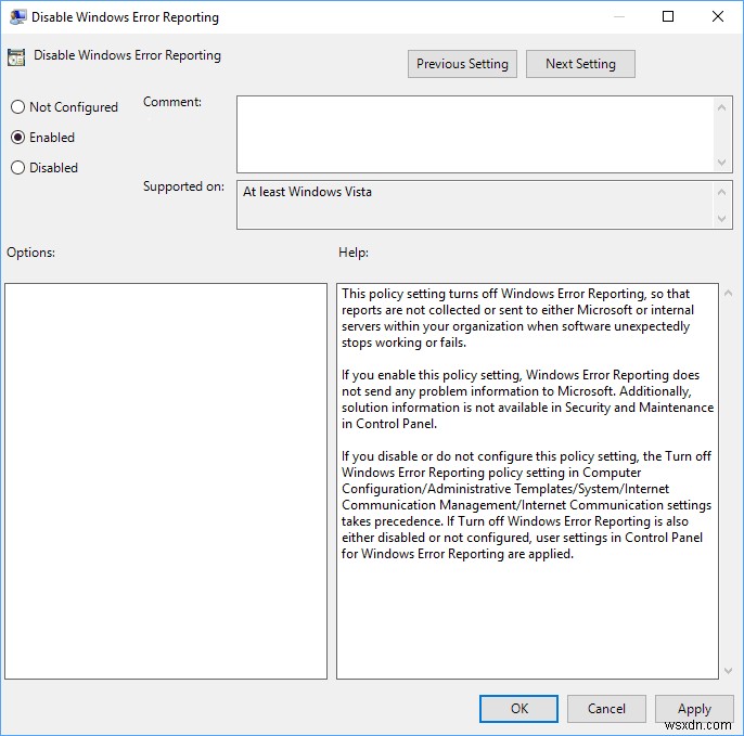 Windows 10에서 Windows 오류 보고 기능 활성화 또는 비활성화하는 방법