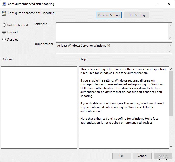 Windows 10에서 Windows Hello 얼굴 인증 향상된 스푸핑 방지 기능 활성화하는 방법
