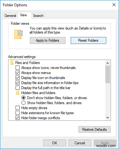 Windows 10에서 폴더 보기 설정을 기본값으로 재설정하는 방법