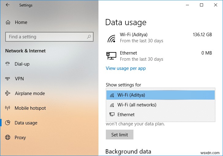 Windows 10에서 Wi-Fi 및 이더넷 데이터 제한 설정하는 방법