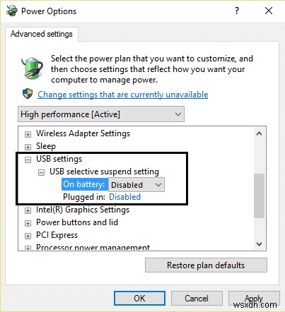 Windows 10에서 USB 선택적 일시 중단 설정 비활성화하는 방법