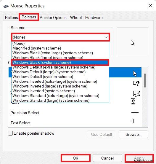 Windows 11에서 검은색 마우스 커서로 바꾸는 방법