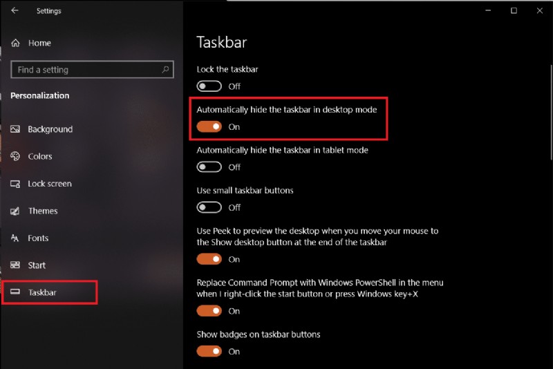 Windows 10 전체 화면에서 작업 표시줄이 사라지지 않는 문제 해결 방법