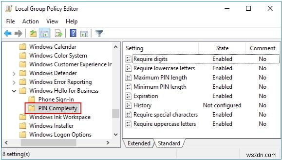 Windows 10 PIN 복잡성 그룹 정책 활성화 및 복잡한 PIN 생성 방법