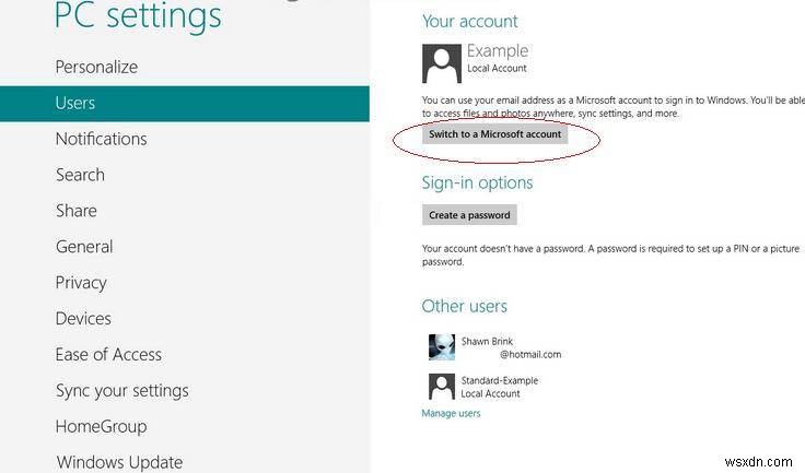 Windows 8에서 Microsoft 계정과 로컬 계정 간 전환하는 방법