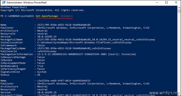 PowerShell로 Windows 10/8.1/8에 설치된 모든 앱과 패키지 확인하는 방법