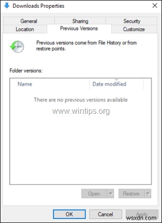 [해결] Windows 10에서 시스템 보호가 켜져 있는데도  사용할 수 있는 이전 버전이 없습니다  오류가 발생하는 경우