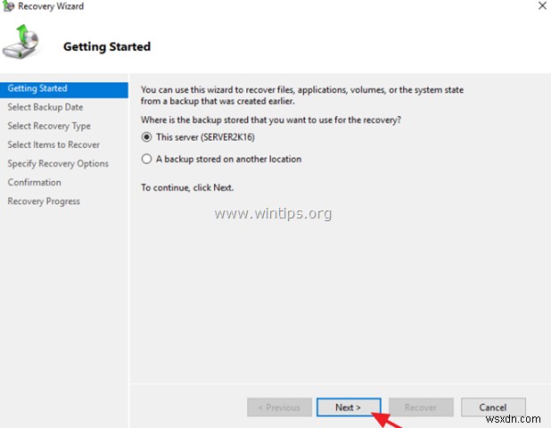 Windows Server 2016/2012/2012R2에서 백업된 파일 복원하는 방법