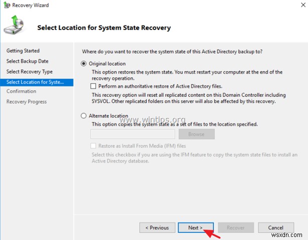 Windows Server 2016/2012/2012R2에서 백업된 파일 복원하는 방법