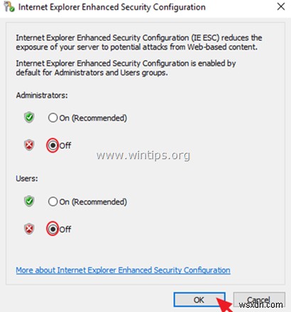 Windows Server 2016에서 Internet Explorer 보안 강화 구성(ESC) 비활성화하는 방법