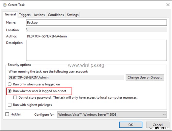 Windows 작업 스케줄러로 예약 작업을 백그라운드 또는 포그라운드에서 실행하는 방법