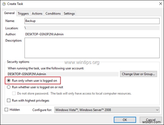 Windows 작업 스케줄러로 예약 작업을 백그라운드 또는 포그라운드에서 실행하는 방법