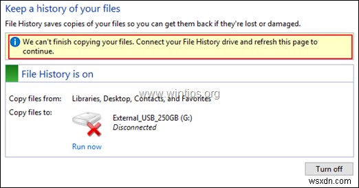 [Windows 10]  드라이브를 다시 연결하세요 – 파일 기록 드라이브 연결 끊김  오류 해결 방법