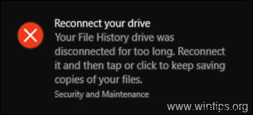 [Windows 10]  드라이브를 다시 연결하세요 – 파일 기록 드라이브 연결 끊김  오류 해결 방법