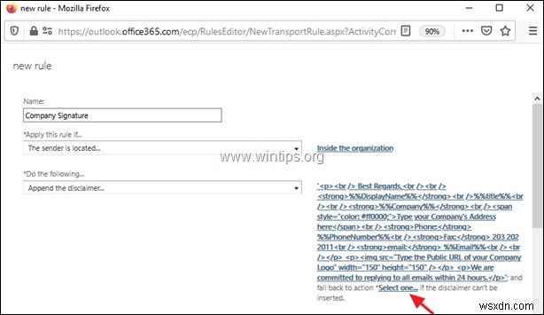 Office 365 Exchange Online에서 회사 전체 이메일 서명 설정하는 방법