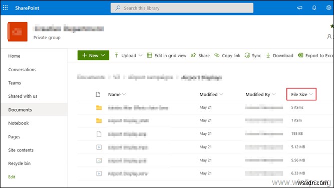 SharePoint Online에서 폴더 및 파일 크기 확인하는 방법
