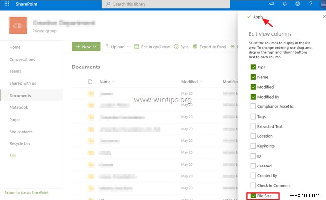 SharePoint Online에서 폴더 및 파일 크기 확인하는 방법