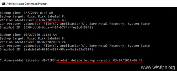 Windows Server 2016/2012에서 백업 삭제하는 방법 (wbadmin 명령어)