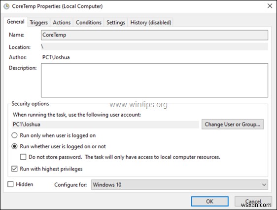 Windows 10에서 예약된 작업이 사용자 로그온 시 실행되지 않거나 백그라운드에서만 실행될 때 해결 방법