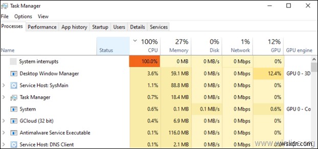 Windows 10에서 시스템 인터럽트(System Interrupts) CPU 사용량 100% 문제 해결 방법