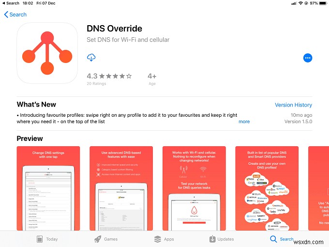 DNS Override 앱으로 iOS 셀룰러 네트워크에서 사용자 지정 DNS 서버 사용하는 방법