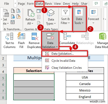 Excel VBA로 다중 선택 가능한 데이터 유효성 검사 드롭다운 목록 만들기 (3가지 방법)