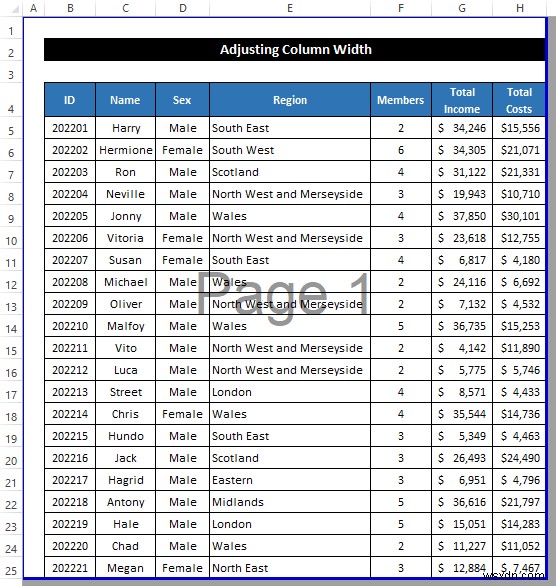 엑셀에서 모든 열을 한 페이지에 맞추는 5가지 쉬운 방법