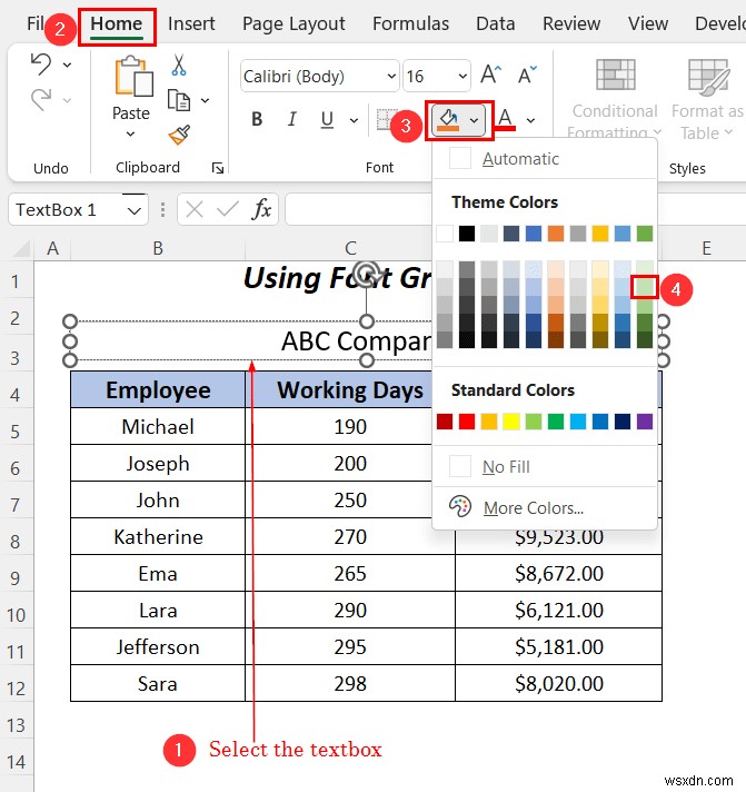Excel 텍스트 상자에서 텍스트 강조 표시하는 3가지 방법