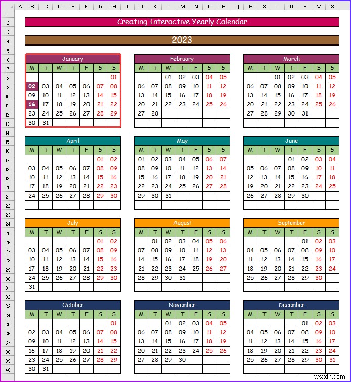 엑셀에서 대화형 달력 만드는 방법 (쉬운 방법 2가지)