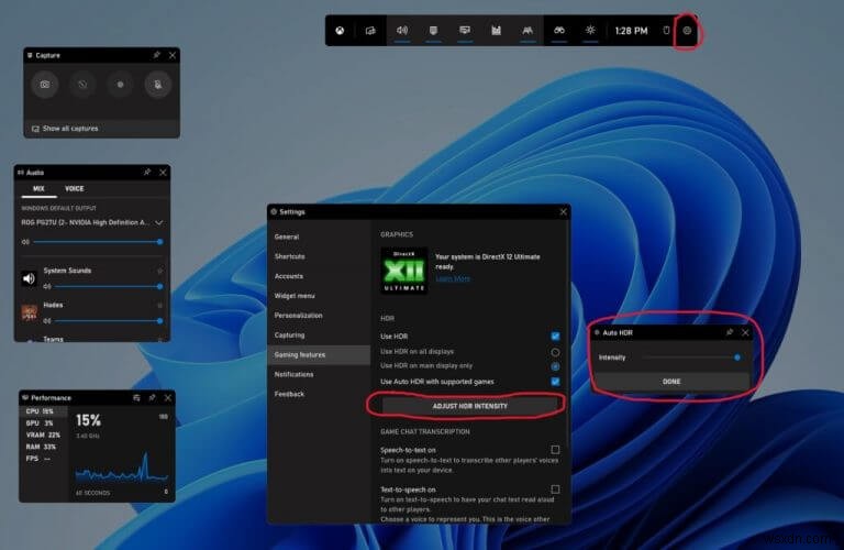 Windows 11 Xbox Game Bar 업데이트, 자동 HDR 강도 슬라이더로 게임 화면을 내 마음대로