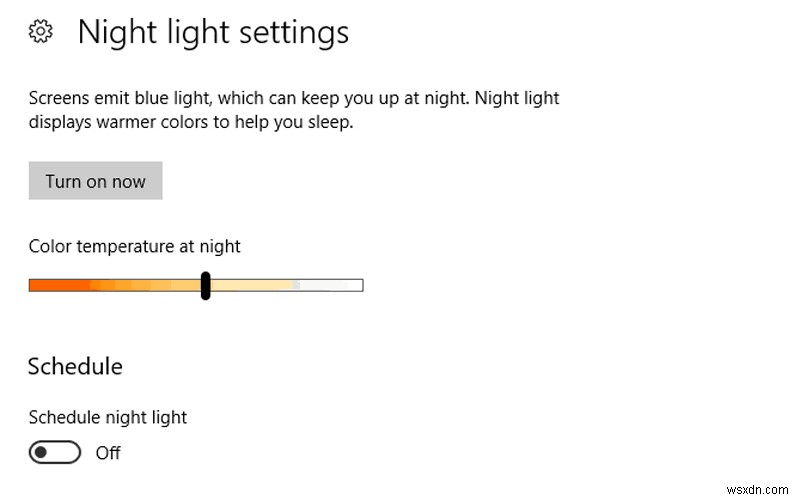 Windows 10 크리에이터스 업데이트에서 야간 조명(나이트 라이트) 설정하는 방법