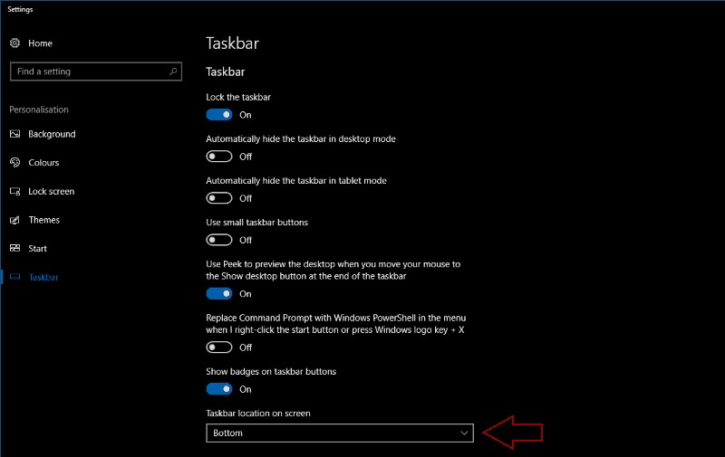 Windows 10에서 작업 표시줄 위치를 변경하는 방법