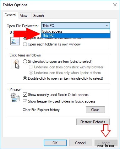 Windows 10에서 파일 탐색기가 이 PC 로 열리도록 설정하는 방법