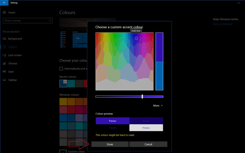 Windows 10 Creators Update에서 나만의 강조 색상 설정하는 방법