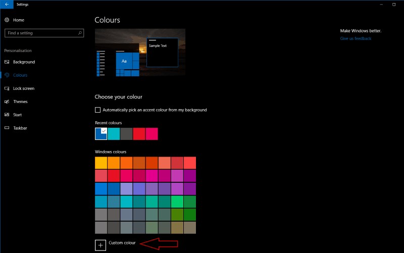 Windows 10 Creators Update에서 나만의 강조 색상 설정하는 방법