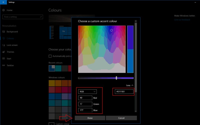 Windows 10 Creators Update에서 나만의 강조 색상 설정하는 방법