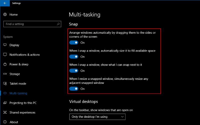 Windows 10 스냅 기능으로 앱 창을 화면에 정렬하는 방법