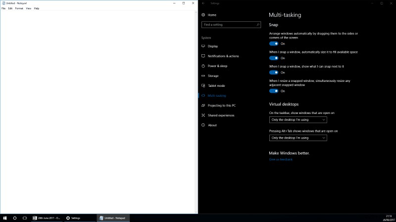 Windows 10 스냅 기능으로 앱 창을 화면에 정렬하는 방법