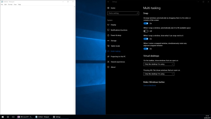 Windows 10 스냅 기능으로 앱 창을 화면에 정렬하는 방법