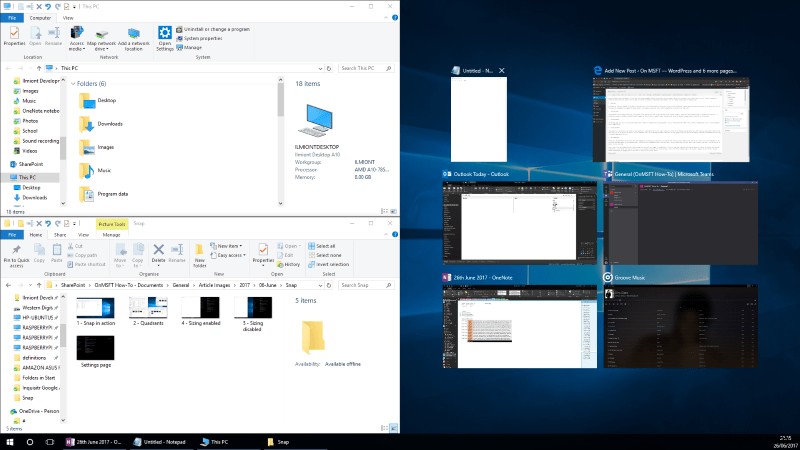 Windows 10 스냅 기능으로 앱 창을 화면에 정렬하는 방법