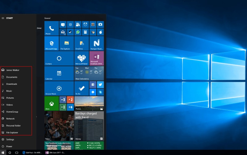 Windows 10 시작 메뉴 폴더 바로 가기를 사용자 지정하는 방법
