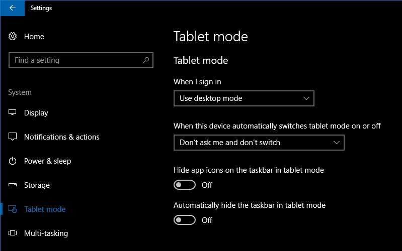 Windows 10 컨버터블 PC에서 태블릿 모드 환경을 맞춤 설정하는 방법