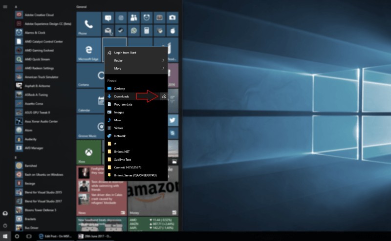Windows 10 시작 메뉴 폴더 바로 가기를 사용자 지정하는 방법